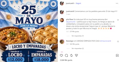 Juan Icardi y el posteo con el que promocionó la venta del menú patrio (Foto: Captura Instagram/@juanicardi)
