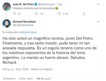 Juan Martín Del Potro le contestó al fanático a través de Twitter