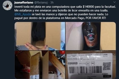 Juana Floriano subió a la red la queja tras recibir una botella de licor a cambio del producto que compró por $140.000