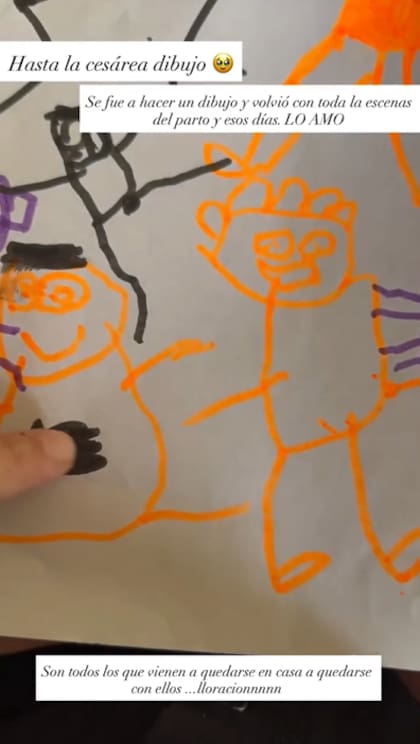Juana Repetto mostró el dibujo que hizo Belisario para representar el nacimiento de su hermanito (Foto: Instagram @juanarepettook)
