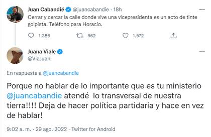 Juana Viale cruzó a Juan Cabandié en Twitter (Foto: Captura de Twitter)