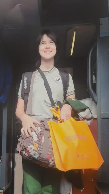 Juanita Milagros Sirimarco Díaz antes de embarcar rumbo a Villa Carlos Paz