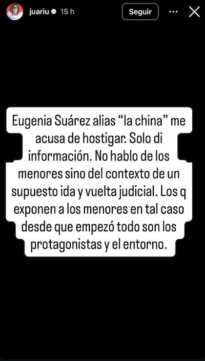 Juariu le contesta a la China Suárez en un posteo en Instagram
(Foto: @juariu)