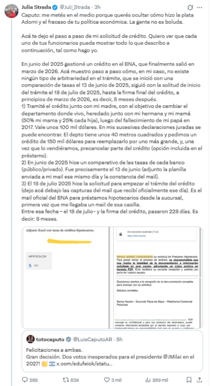 Julia Strada le respondió a Caputo