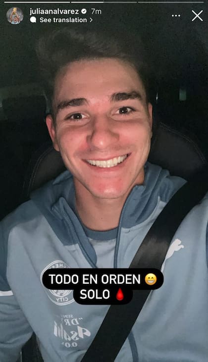 Julián Álvarez aclaró el accidente y aseguró que no perdió ningún diente