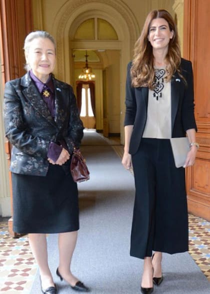 Juliana Awada, junto a Yoo Soon-taek, la mujer del ex secretario general de las Naciones Unidas, en su visita a la Argentina