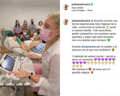 Julieta Nair Calvo asistió con su pareja y su familia a una ecografía donde vio por primera vez la cara de su bebé (Crédito: Instagram/@julietanaircalvo)