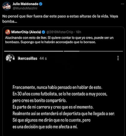 Julio Maldonado, periodista español, se hizo eco sobre la publicación de Casillas