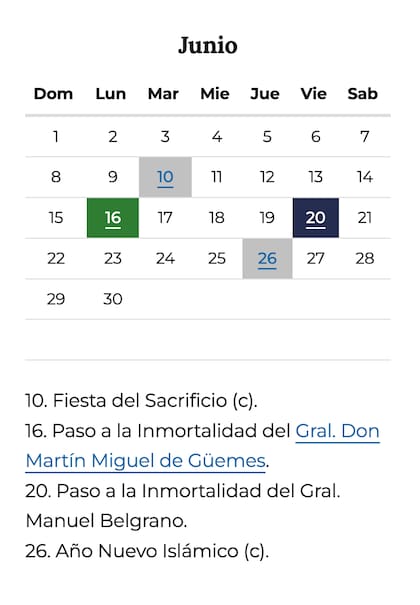 Junio contará con dos fines de semana largos, dejando una semana de solo tres días