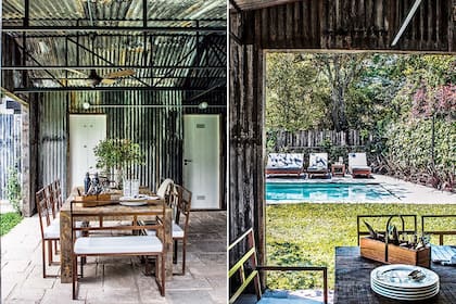 Junto a la pileta, reposeras de madera (Lucila Sackmann) con juego de toallones blancos ($1.070) y manta ($1.150, todo de Claudia Adorno)