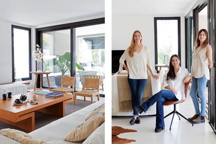 Junto al sillón tapizado en lino blanco de Pía Fradusco, las arquitectas Lucila Fernández Mosquera, Josefina Ceppi y Belén Anaya.