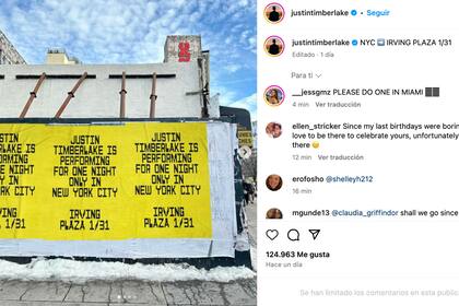 Justin Timberlake anunció su concierto en Nueva York en su cuenta de Instagram