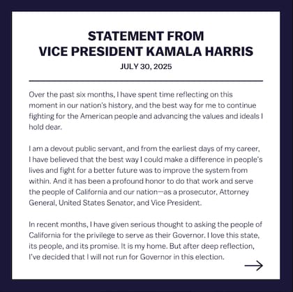 Kamala Harris detalló que reflexionó por seis meses cómo podría ayudar al prueblo estadounidense