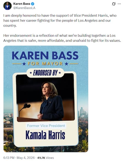 Karen Bass remarcó que el apoyo de Kamala Harris refleja la importancia de su campaña
