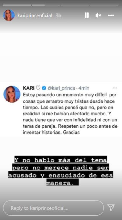 Karina La Princesita replicó sus tuits en Instagram