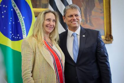 Karina Milei y el gobernador de San Pablo, De Freitas, ayer.