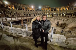 Karina y Javier Milei, en el Coliseo de Roma