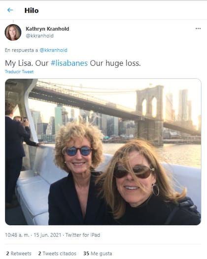 Kathryn Kranhold, la esposa de Lisa Banes, la despidió en Twitter