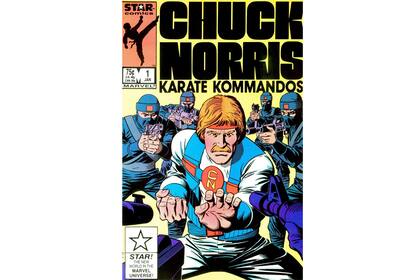 Dibujo de Mike Zeck para la portada de Chuck Norris the Karate Kommandos (enero de 1987), publicado por Marvel Comics.