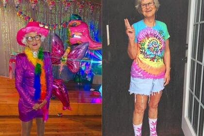 Kennedy, una de sus bisnietas, decidió postear la foto en internet y fue furor. A la derecha, la imagen que se tomó en ese momento; a la izquierda, la celebración del cumpleaños número 91 de Baddie en julio del año pasado.