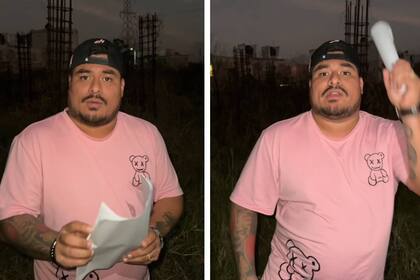 Kevin Sánchez muestra los papeles con las pruebas del dinero que envió