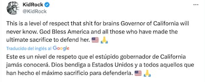 Kid Rock apuntó contra Gavin Newsom en X