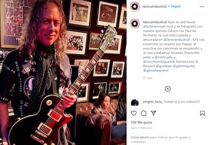 Kirk Hammett tocó la guitarra de Pappo junto a "Corcho" Rodríguez (Foto: Instagram @larocaindustrial)