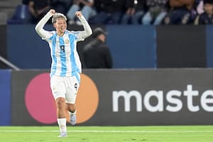 Kishi Nunez of Argentina celebrates scoring her side's opening goal during a Women's Copa America soccer match against Ecuador in Quito, Ecuador, Thursday, July 24, 2025. (AP Photo/Dolores Ochoa)