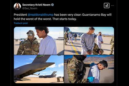 Kristi Noem compartió imágenes en su cuenta de X sobre los primeros detenidos en Guantánamo