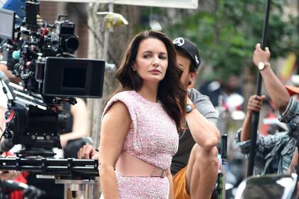 Kristin Davis, otras de las integrantes de Sex and the City, en la filmación de And Just Like That