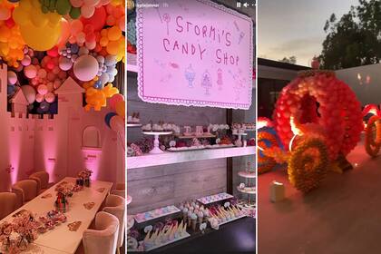 Kylie Jenner quiso que el tercer cumpleaños de su hija fuera épico: carroza inflable, candy bar personalizado y temáticas de castillos para comer
