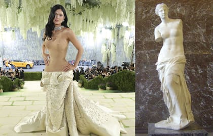 Kylie Jenner, sin su novio Timothée Chalamet, lució un diseño de Schiaparelli inspirado en la Venus de Milo, la famosa escultura griega que representa a Afrodita, diosa del amor y la belleza, y que está en el Museo del Louvre. La
menor del clan Kardashian llevó las cejas decoloradas y una fabulosa gargantilla de perlas
