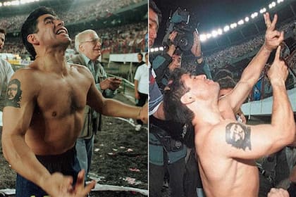 Un Maradoan exultante volvió al campo de juego a celebrar el triunfo xeneize con los hinchas