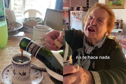 La abuela le tiró fernet también al café de su nieto