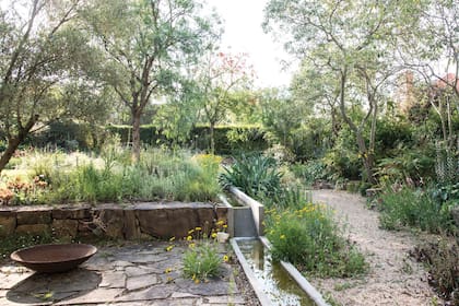 La acequia diseñada cumplió la función de dividir el jardín en dos lugares con distinto tipo de plantación y, además, contener el desnivel que había en el terreno.