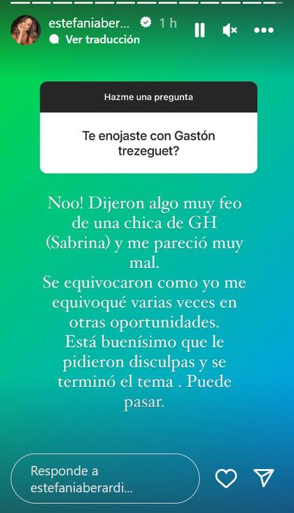 La aclaración de Estefi Berardi sobre su pelea con Gastón Trezeguet (Foto: captura Instagram)