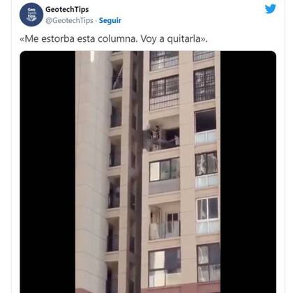 La actitud del hombre que sacó la columna de su balcón para mejorar la vista desde su departamento se convirtió en viral