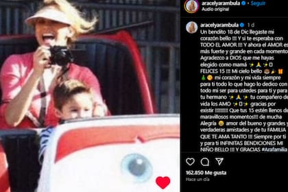 La actriz le dedicó sentidas palabras a su hijo (Foto Instagram @aracelyarambula)