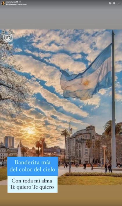 La actriz posteó una hermosa foto de la bandera argentina (Foto: Instagram @memefunes)