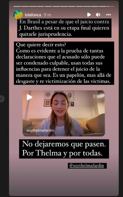 La actriz reaccionó ante la decisión de la Justicia brasileña de anular el juicio contra Darthés