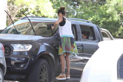 La actriz se bajó del auto y, valiéndose de agua y un secador de mano, limpio el parabrisas de su camioneta