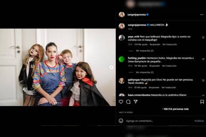 La actriz se disfrazó junto a sus hijos para celebrar Halloween (Foto Instagram @sangrejaponesa)
