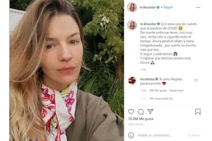 La actriz sorprendió en su cuenta de Instagram a sus 2,5 millones de seguidores con un extraño dato sobre su cuadro de coronavirus