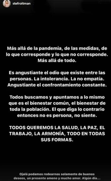 La actriz Stefi Roitman le respondió a los usuarios tras las críticas que recibió con bromear con irse "de fiesta a Miami" luego del anuncio de las nuevas restricciones por el coronavirus.