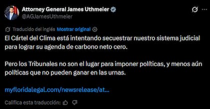 La acusación de James Uthmeier en X contra la entidad ambiental de Florida