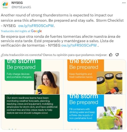 La advertencia de NYSEG para esta tarde