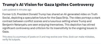 La advertencia de X por la publicación de Trump sobre la reconstrucción de la Franja de Gaza