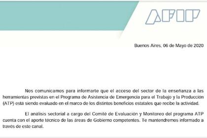La AFIP comenzó a notificar a empresas del rubro educación privada y transporte de cargas que entrarán en otra etapa de evaluación, esta vez por sus ministerios