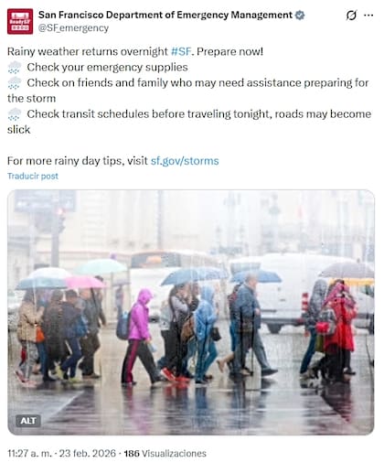 La agencia de San Francisco llama a los residentes a estar preparados ante la tormenta