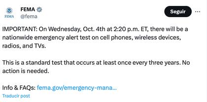 La agencia dio los detalles sobre la próxima alerta en Estados Unidos